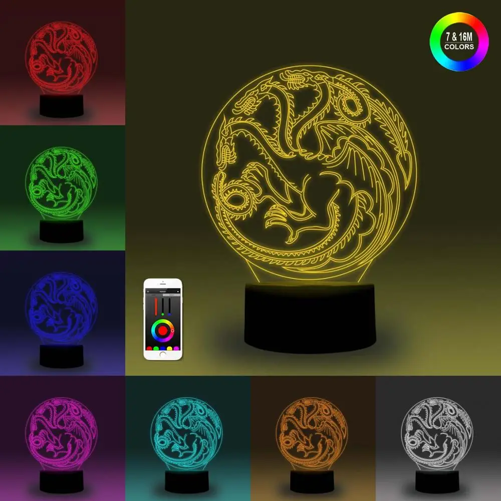 NiteApps 3D получил Таргариен логотип Игры престолов ночник стол Иллюзия Декор лампа подарок на день рождения