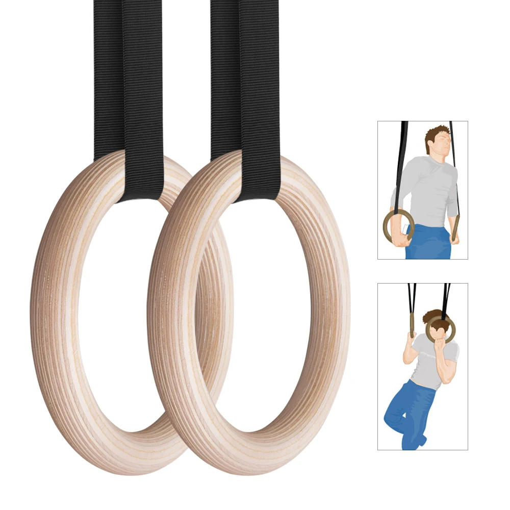 

28mm/32 mm Wood Gym Rings Gymnastic Rings Gym Rings with 4.5M Adjustable Long Strap for Sport Home Gym Body Strength Muscular