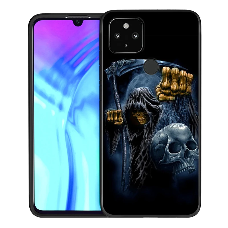 

Grim Reaper Skull Skeleton Shockproof Cover for Google Pixel 5 4 4a XL 5G Black TPU Soft Phone Case