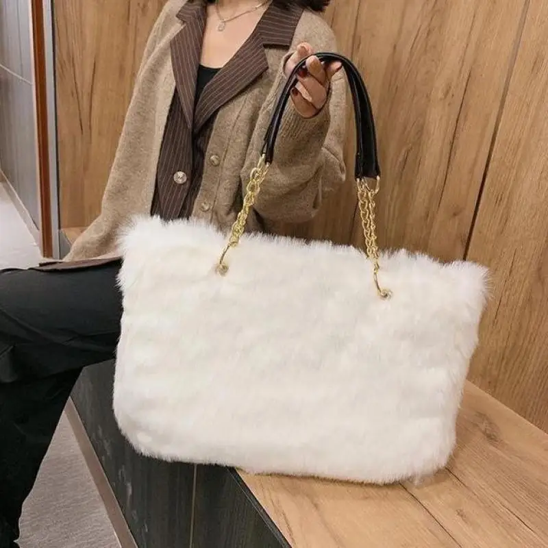 

Lnv Women's Bag High Capacity Soft Faux Fur Big Shoulder Bag For Women 2021 Winter Leopard Pattern Chain Luxury Imitation Bags