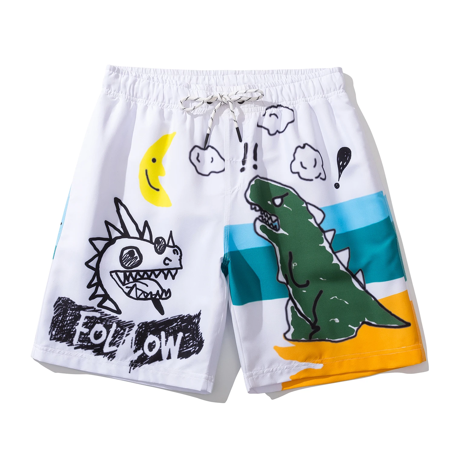

Casual Shorts Men Cartoon dinosaur Print beach shorts Streetwear Hawaiian Elastic Waist Summer Beach Short Masculino