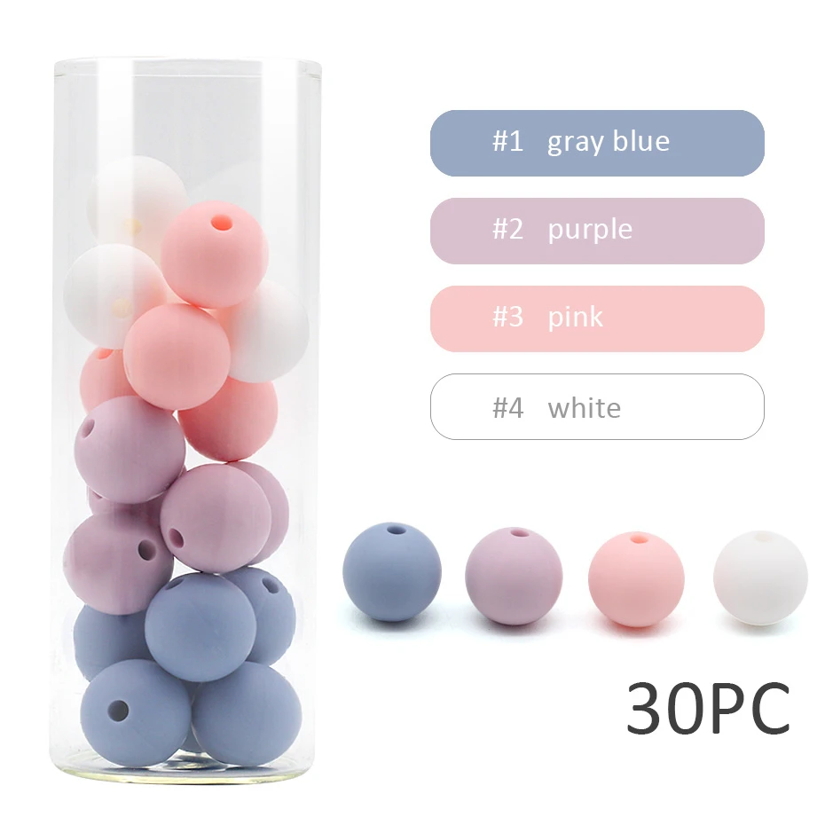 Pink-warm purple 30 шт. Цвет силиконов бусов аксессуар круглой формы бусины Еда Класс бусы, сделай сам, ювелирное изделие Прорезыватели для зубов медсестра бусины 12 мм - Цвет: Pink-warm purple