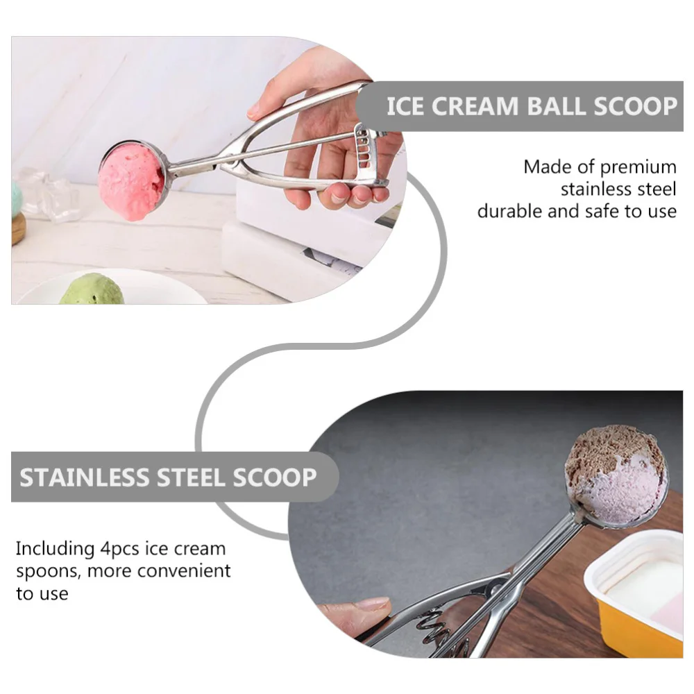 

4pcs Stainless Steel Ice Cream Scoops Spoons Ice Cream Dipping Tools (Silver)
