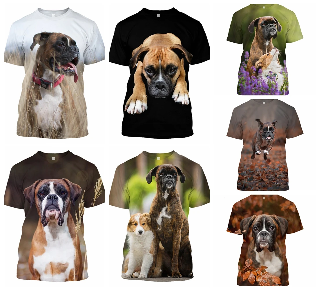 

Kaseetop Men's T-shirt 3D Printed Animal Boxer Dog Harajuku Hunting Funny Women's Tee Summer O-neck Short Sleeve Animals T70