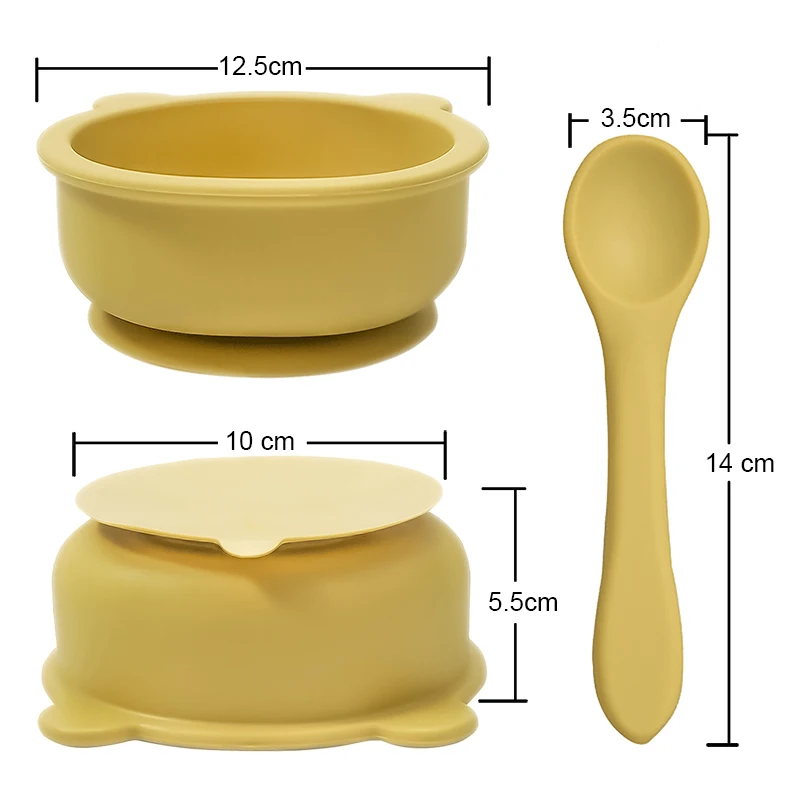 

Wholesales Manufacturer Edible Silicone Easy to rinse Collapsible Baby Feeding Set Bear Bowl with Bib
