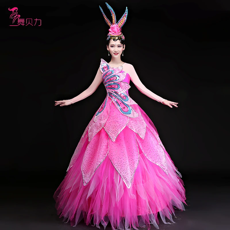 Excluding headdress Новинка, юбка для танцев и танцев, костюмы, атмосферная сценическая танцевальная юбка, современный танцевальный костюм для женщин и взрослых, без головного убора - Цвет: Excluding headdress