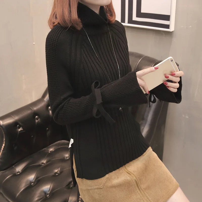 

New Korean women collar sweater all-match long sleeved shirt slim female White