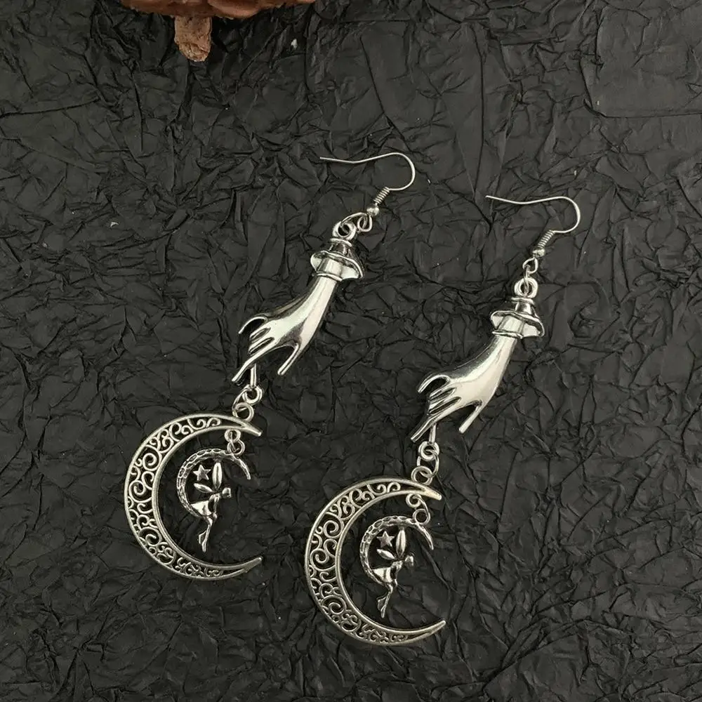 Серьги луна рука солнце необработанный кристалл ведьма Череп аксессуары подарки