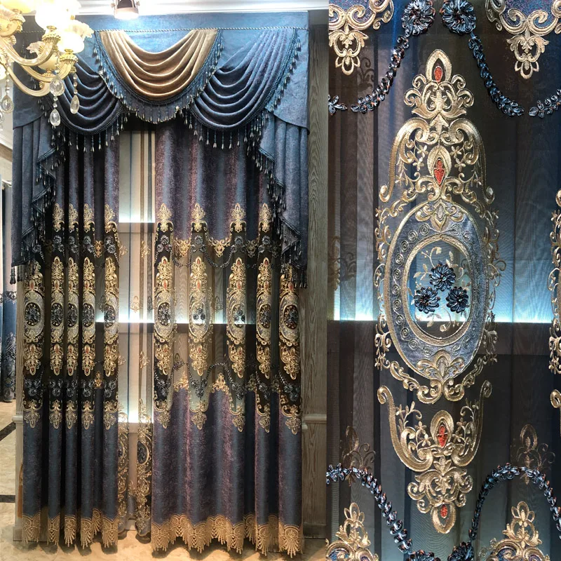 

European-style Luxury Embossed Embroidered Gradient Curtains for Living Room Bedroom Study Balcony Blackout Curtains