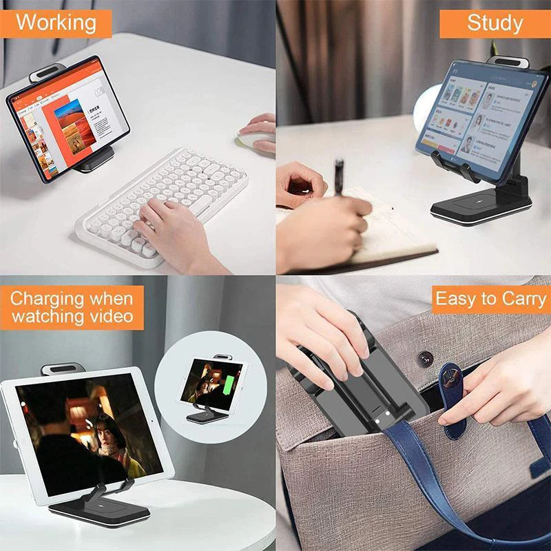 2 in 1 wireless charger stand retractable portable phone bracket 10w qi charging dock holder fku66 free global shipping