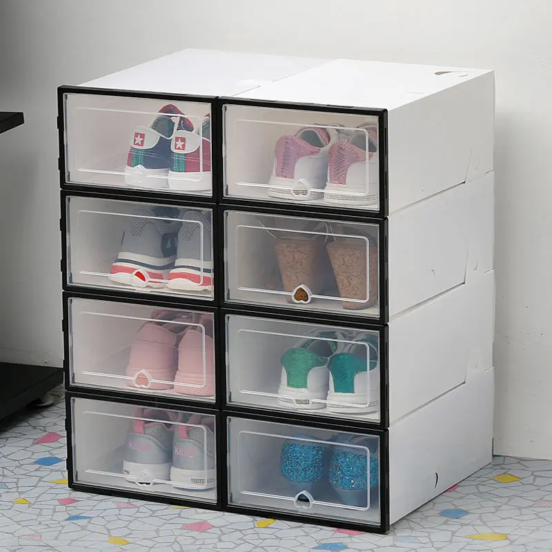 

6pc Transparent shoe box storage shoe boxes thickened dustproof shoes organizer box can be superimposed combination shoe cabinet