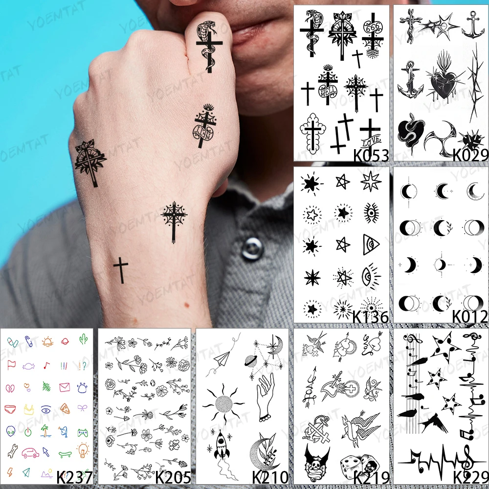 

9pcs/Lot Fashion Transferable Waterproof Temporary Tattoo Sticker Man Cross Snake Finger Tatoo Cool Body Art Fake Tatto Woman