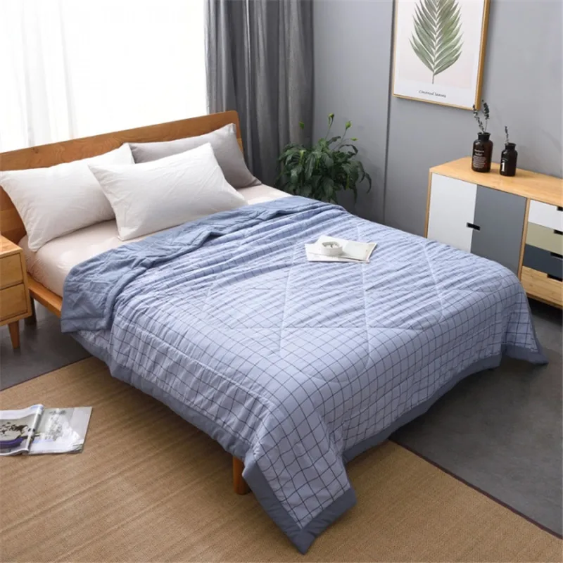 Летнее стеганое одеяло в полоску тонкое клетку для взрослых и детей постельное