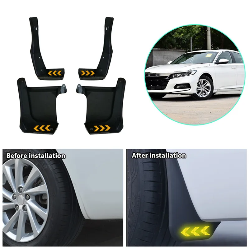 

For Honda Accord 2016 2017 2018 2019 Car Fender Flares Mudguards Mudflaps Safety Reflective Warning Mud Flaps Splash Guards 4pcs