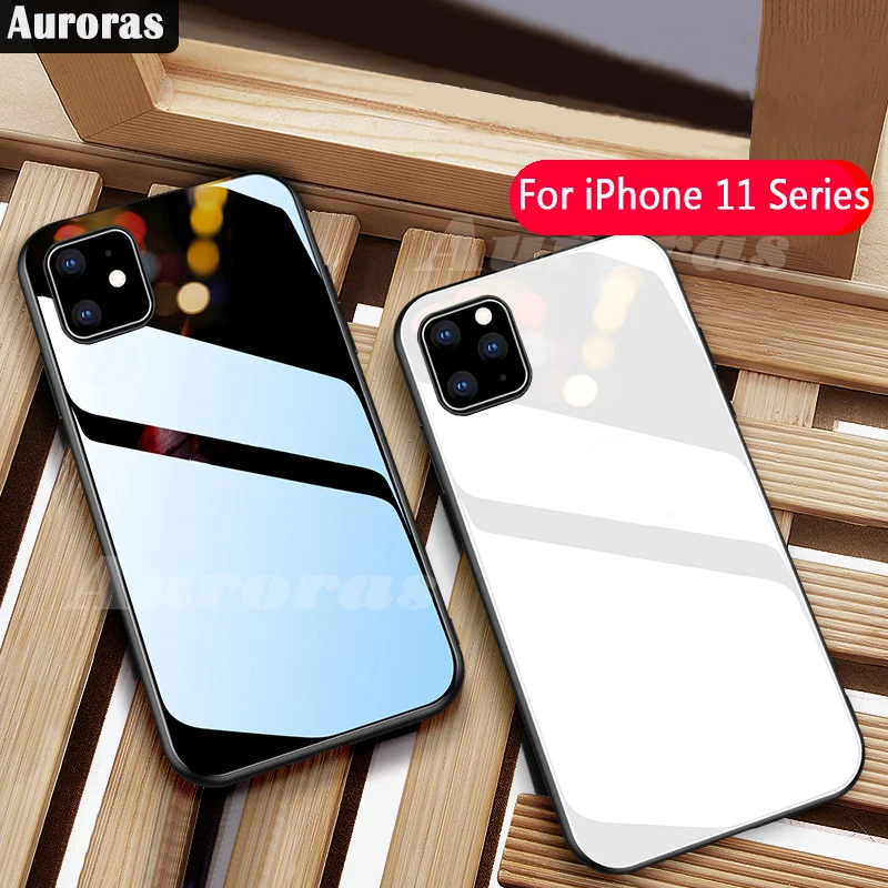 Глянцевый чехол Auroras из закаленного стекла для iPhone 11 силиконовая рамка жесткая