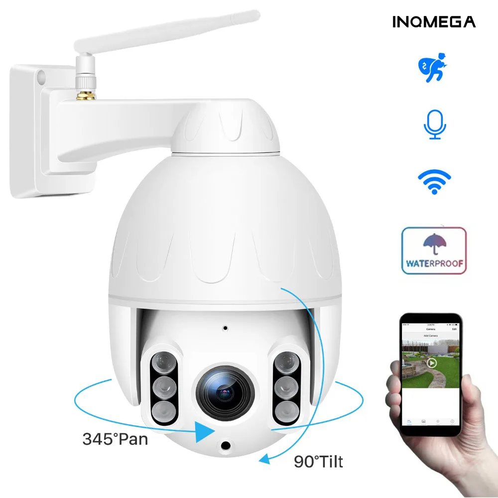 Купольная камера INQMEGA 1080P PTZ беспроводная наружная слежения Wi-Fi IP66