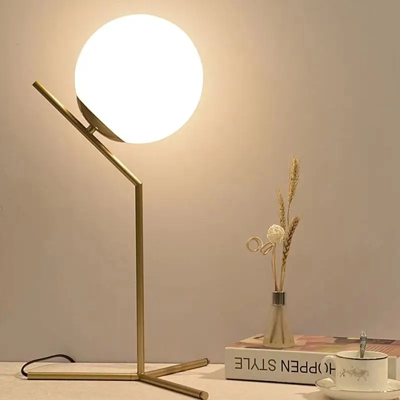 

Golden Glass Ball Table Lamp for Living Room Study Room Office Bedroom Light Nordic Personality Modeling Round Reading Lights
