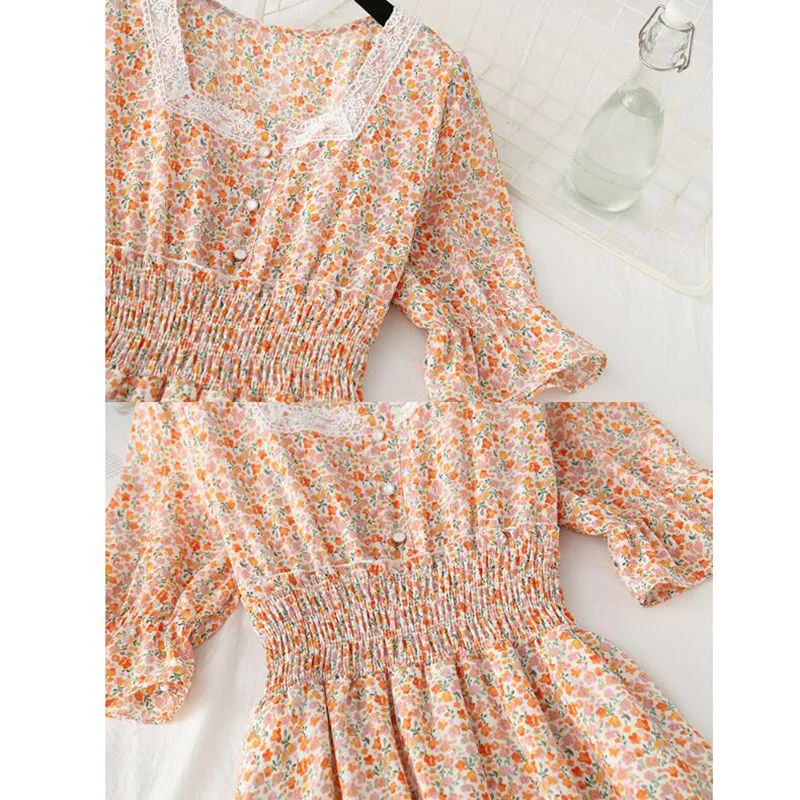 

Short-arm Flower Dress for Women Across Elastic Back-pressure Long Clothes