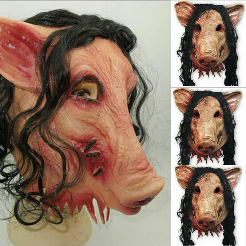 Маска на Хеллоуин + шлем для волос полный уход за лицом свинья из пилы голова