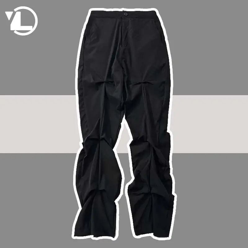 

Casual Cargo Pants Men Vibe Style Ruched Streetwear Straight Black Gray Pleated Loose Overalls Harajuku Retro Trousers Unisex