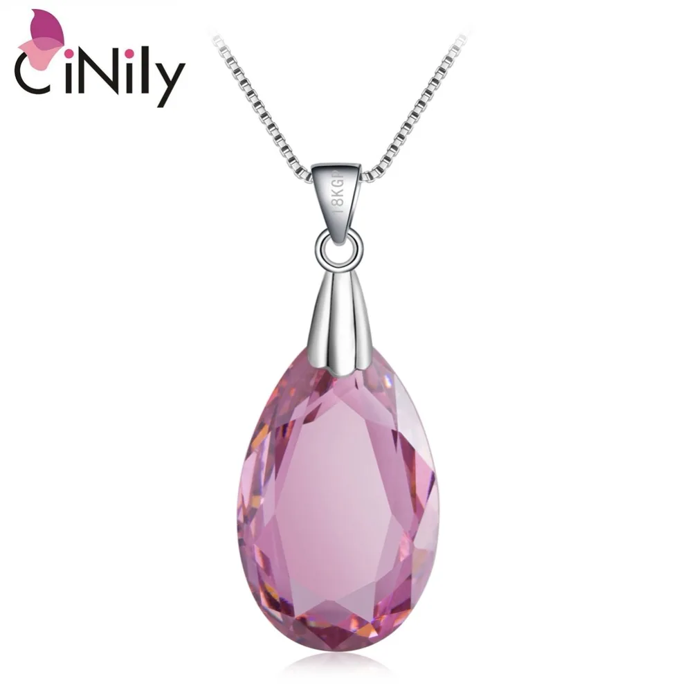 Длинное ожерелье и подвеска CiNily из розового голубого камня цвета белого золота в