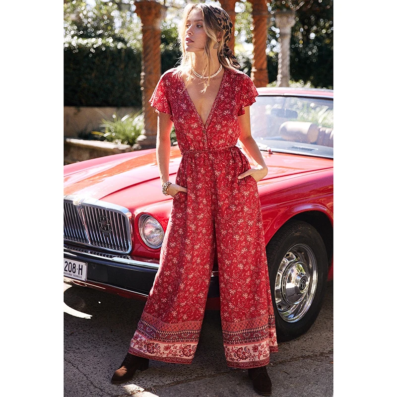 Jastie Loose Wide Leg Pants Rompers Womens Jumpsuit Summer Boho Beach Playsuit Vintage Floral Print Female Overalls 2022 |