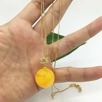 natural original ecological amber beeswax beads clavicle chain gold buckle inlaid round pendant necklace elegance jewelry