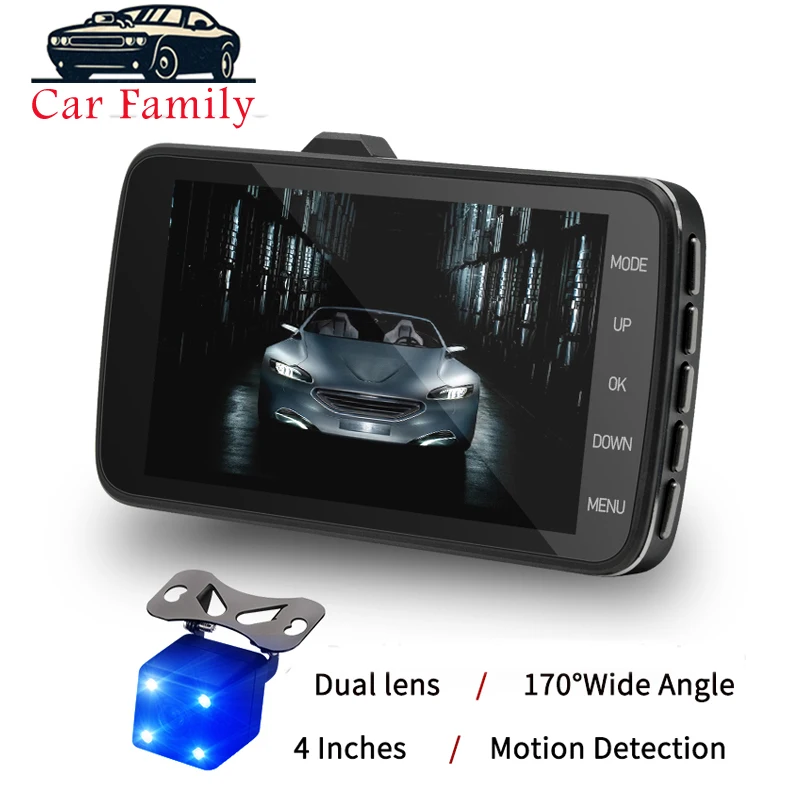 Автомобильный видеорегистратор 4 0 дюйма с двумя объективами Full HD 1080P ночного
