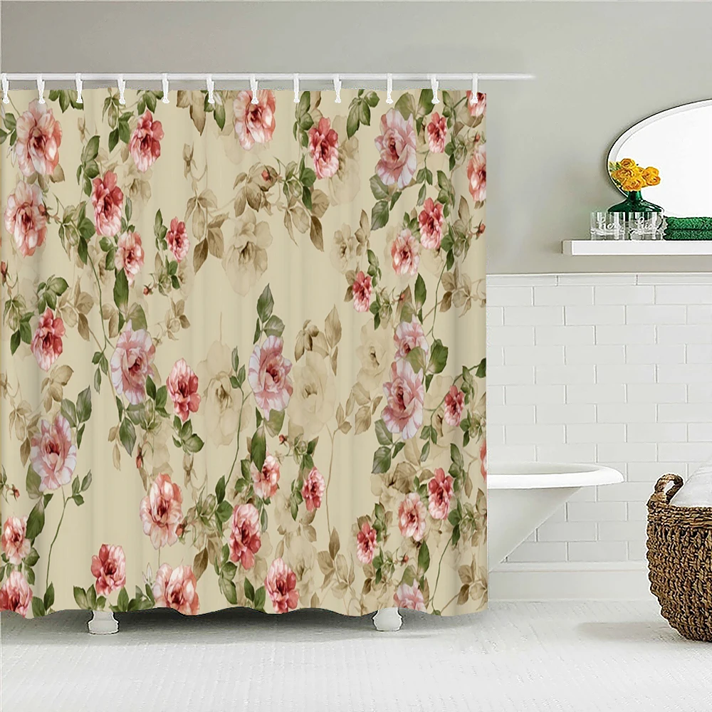 

Beautiful Flowers Shower Curtains Floral Printing Bathroom Curtains Home Decoration Waterproof Fabric for Bathroom Screen