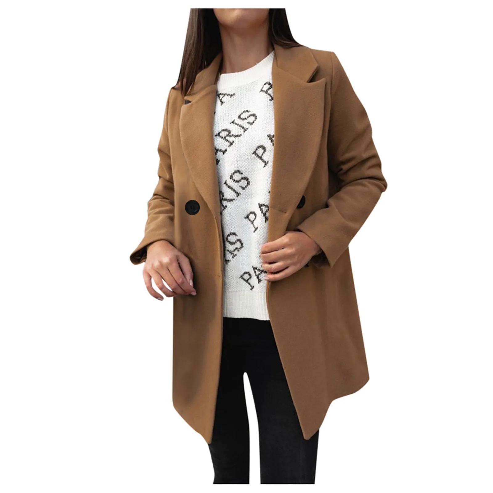 

Woman Winter Elegant Blend Slim Double Breasted Outerwear Artificial Wool Long Coat Warm Office Jacket Winter Jacket