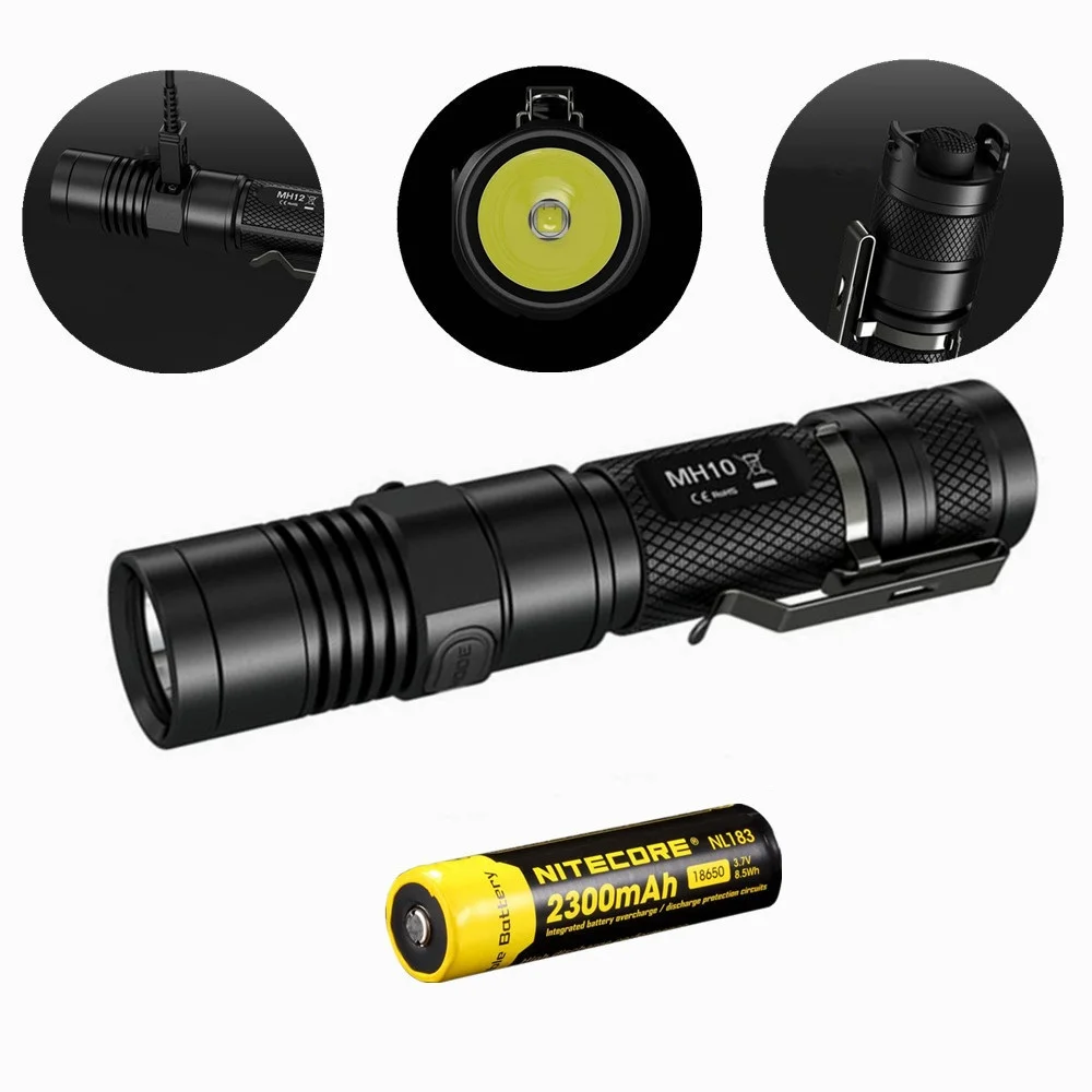 Nitecore MH10 тактический флэш-светильник Cree XM-L2 1000 Люмен usb зарядка поиск поход ручной светильник+ 1 шт. 2300 мАч 18650 B