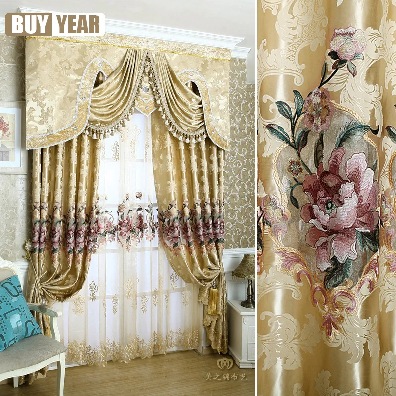 

2021 New Luxury European Style Curtains for Living Dining Room Bedroom Custom Water Soluble Embroidery Screens Valance