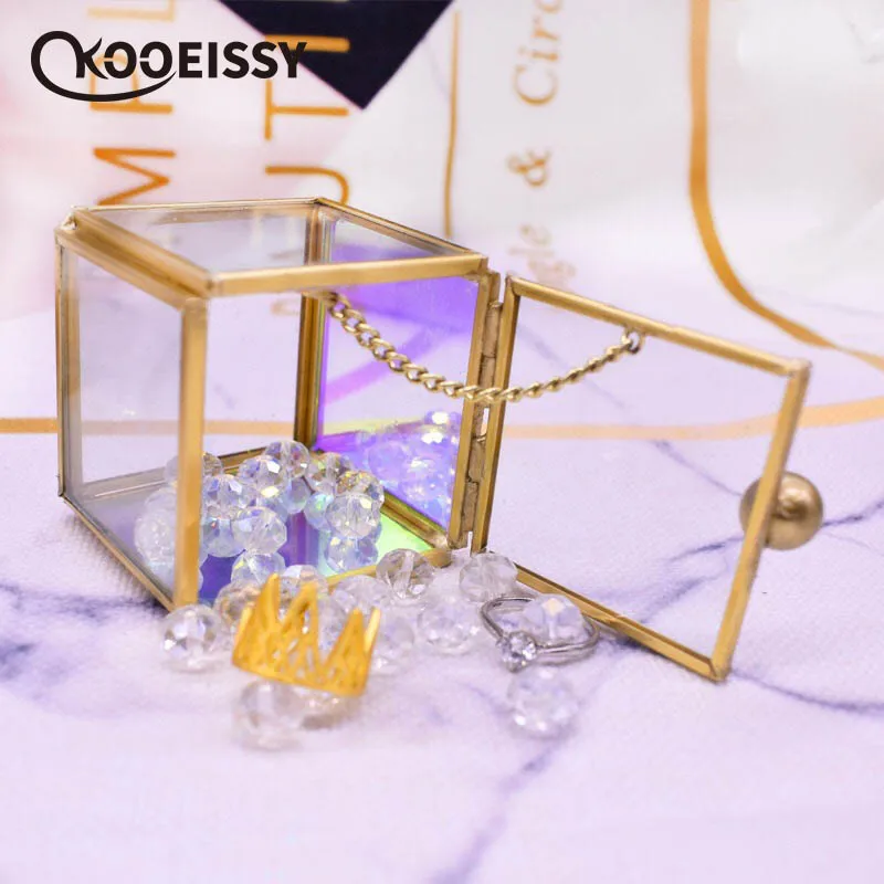 Мини стеклянная металлическая подарочная коробка Свадебная для колец подарок на