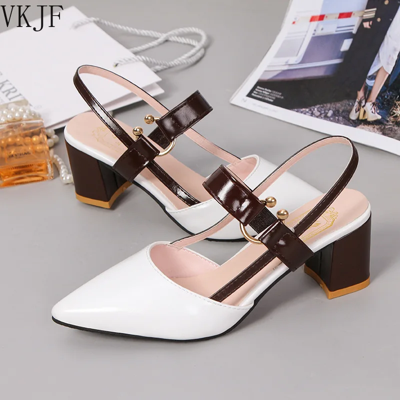 

2021 Sandals Hollow Coarse Sandals High-heeled Shallow Mouth Pointed Pumps Female Sexy High Heels Large Fashion Woman Shoes