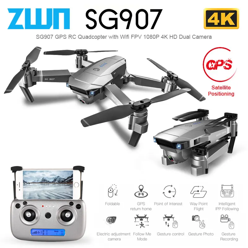 Распродажа со склада ZWN SG907 GPS Дрон с Wi-Fi FPV 4K HD двойной камерой оптический поток RC