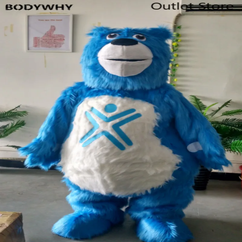

Blue Long Fur Bear Mascot Costume Cosplay Outfit Fursuit Halloween Furry Suits Party Game Dress Carnival Xmas Easter Ad Clothes