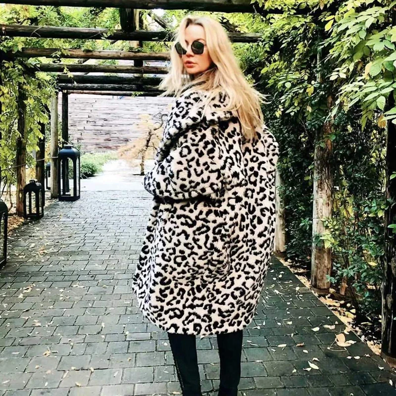 

Luxury Fashion Leopard Long Teddy Bear Jackets Coats Women 2020 Winter Thick Warm Outerwear Brand Fashion Faux Fur Coat Female