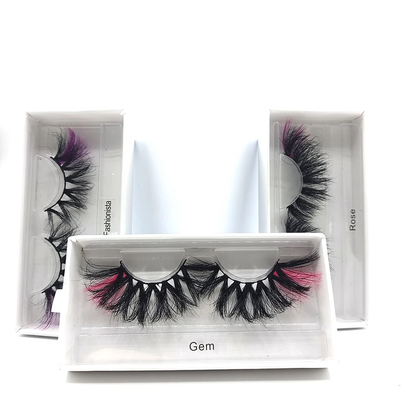 

5D 25MM False Colored Eyelash 100% Real Mink Fluffy Style Eye Lash Extension Makeup Cosplay Colorful Eyelash With Free Boxes