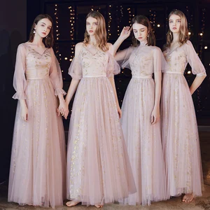 Bridesmaids Dresses Illusion V-Neck A-Line Half Spaghetti Straps Sequined Lace Tulle Floor-Length Women Wedding Party Gown E144 Bridesmaids Dresses Illusion V-Neck A-Line Half Spaghetti Straps Sequined Lace Tulle Floor-Length Women Wedding Party Gown E144