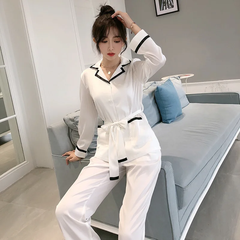 Корейские элегантные белые Сатиновые женские пижамные комплекты из ледяного