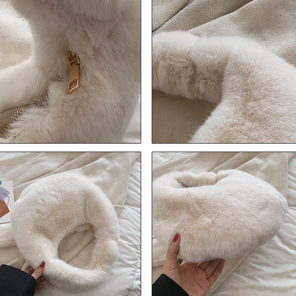 Меховая женская маленькая сумка с полумесяцем Роскошные теплые плюшевые сумочки