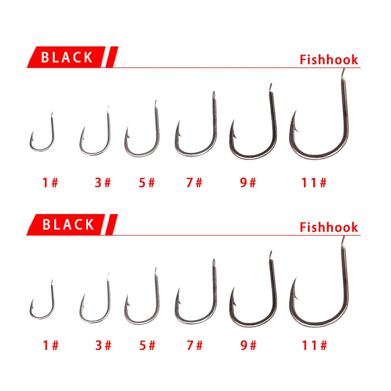

10pcs/bag Barbed Fishing Hooks (#1 #3 #5 #7 #9 #11)