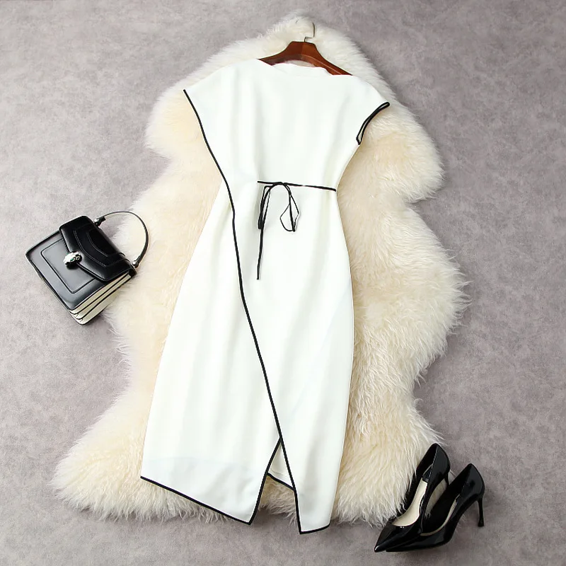 

New 2021 summer runway fashion women office brief dress black designer sexy asymmetric split dresses femme party vestidos white