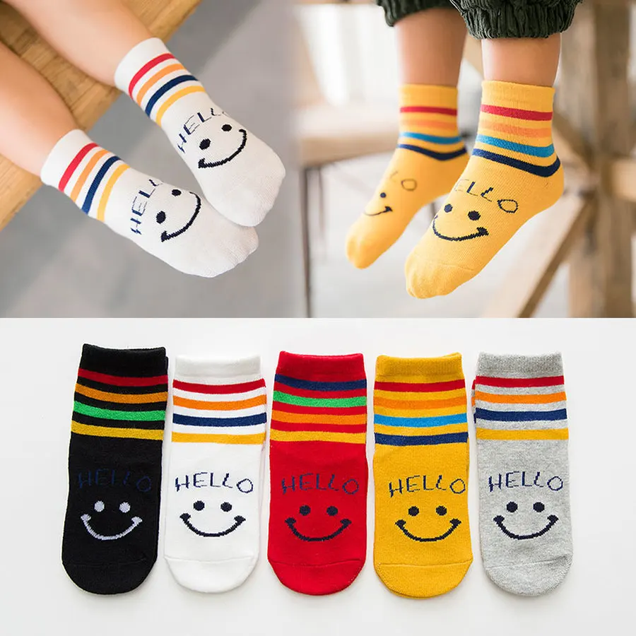 

5Pair/Lot Kids Letter Striped Socks Children Soft Cotton Infant Seamless Non-slip Toddler Girl spring Stripes Sock for Boys