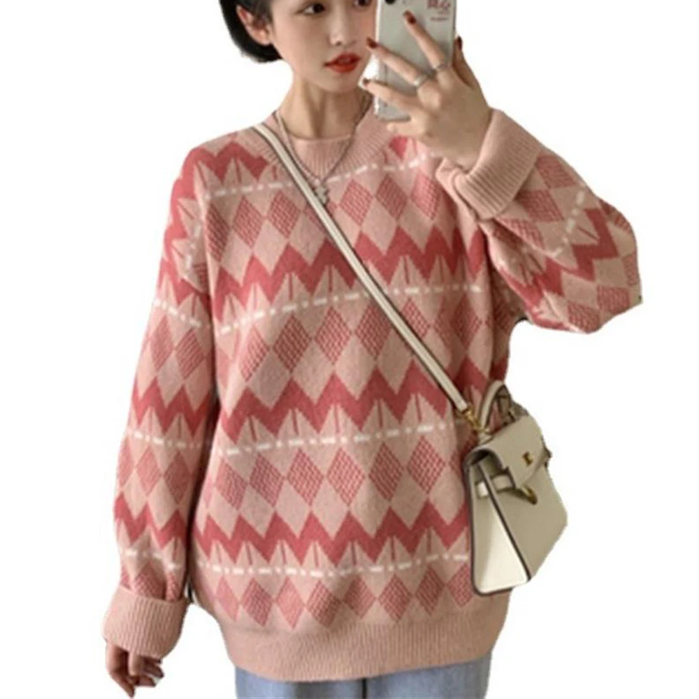 

Женский свитер оверсайз с длинным рукавом, Зимний пуловер в Корейском стиле, джемпер, Женская Повседневная осенняя одежда