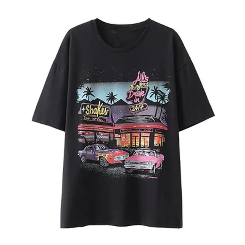 

Retro Comics American Casual Style Woman Tshirts Oversized Loose Summer Girls Tee Tops O-Neck New Korean Fashion Kawaii Clothes