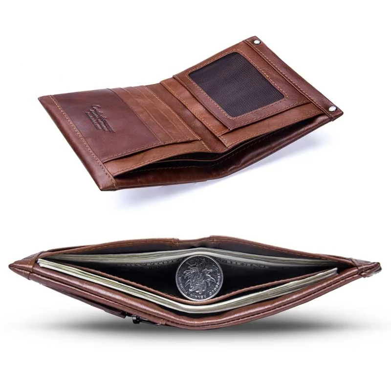 

Men's Wallet Top Layer Cowhide Leather Short Wallet Fashion Retro Rivet Buckle Soft Face Multifunction