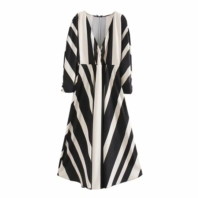 Женское атласное платье в полоску za vadiming европейском стиле для весны и лета XDN9432