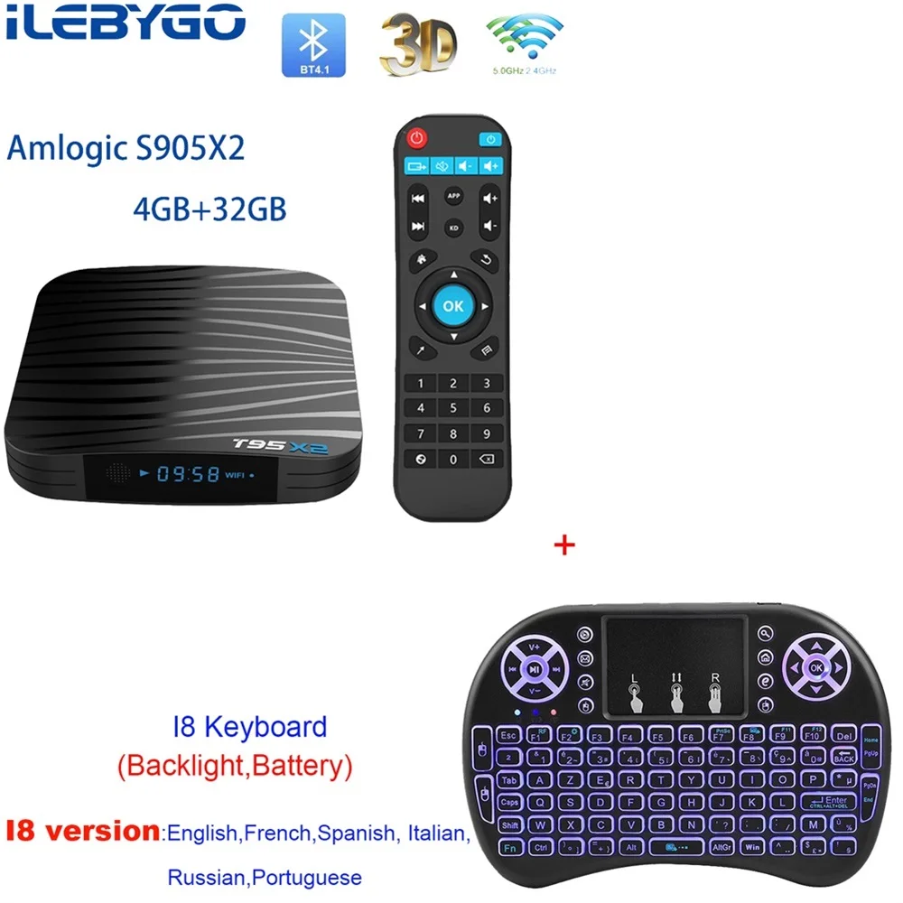 Смарт ТВ приставка Ilebygo T95X2 Android 8,1 4 ГБ 32 ГБ 64 Гб четырехъядерный процессор Amlogic S905X2 H.265 4K медиаплеер Youtube телеприставка - Цвет: 4GB 32GB I8