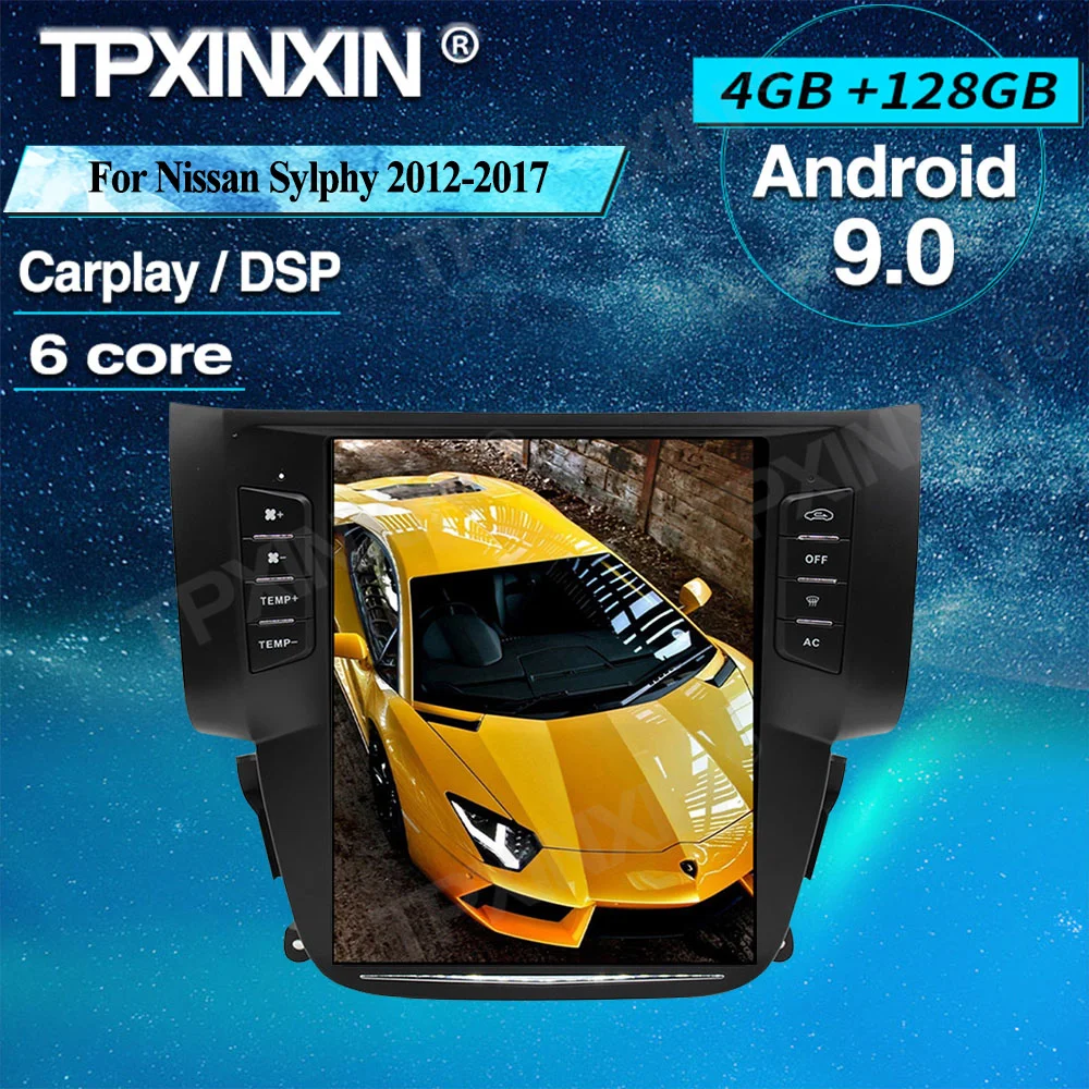 

Vertical Tesla Style Screen Carplay Android 9 4+128G For Nissan Sylphy 2012-2017 Car GPS Navigation Audioradio Multimedia Player
